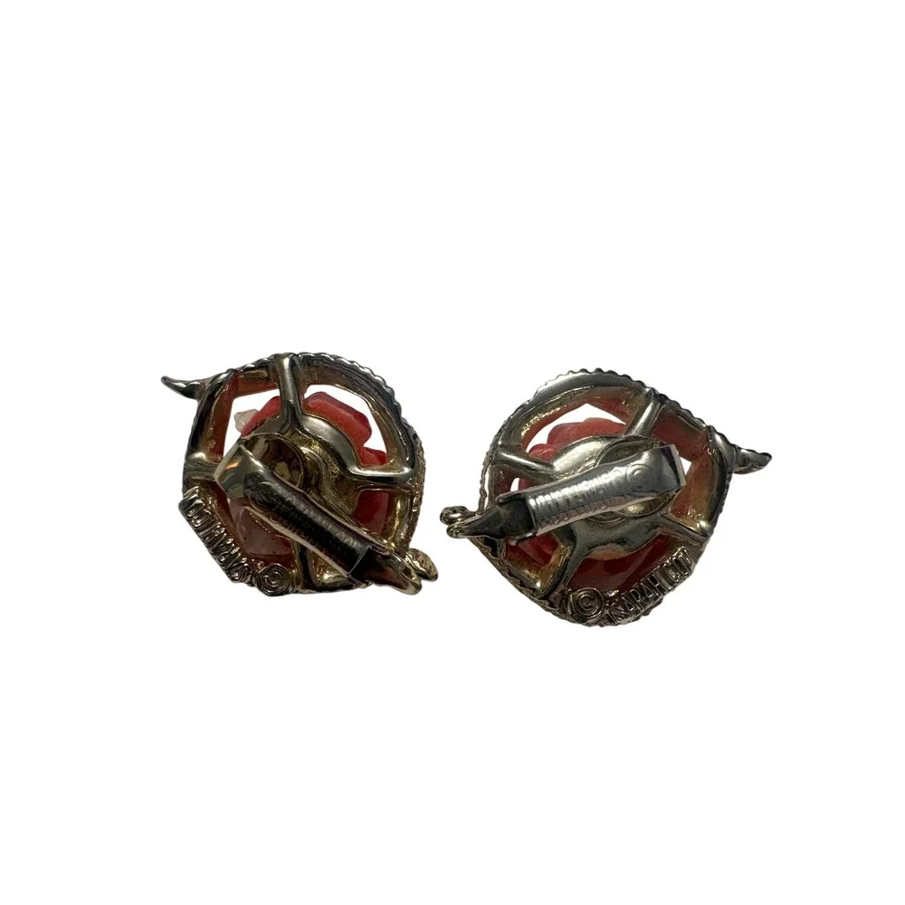 Vintage Sarah Coventry Coral Rose Jewelry Set Necklace Bracelet Clip Earrings - Picture 13 of 15